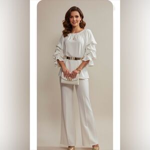 Te amo.   Blouse and pants set ,White Wide Leg High-Waisted Pants